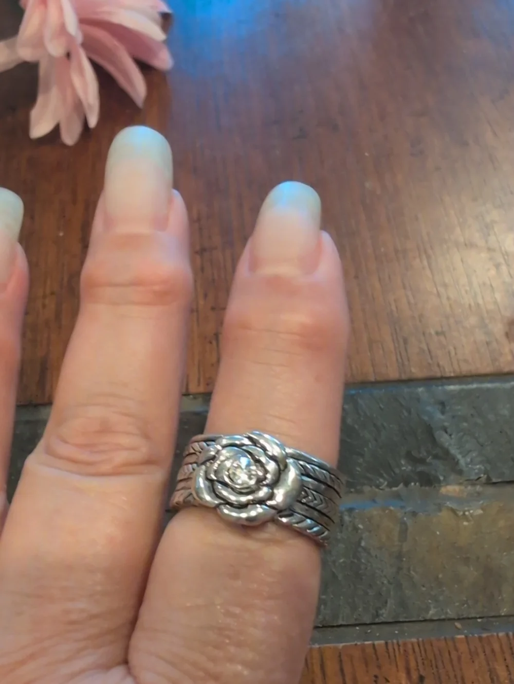 Premier Designs Silver Rose Floral with Crystal Sabrina Ring - Women Jewelry